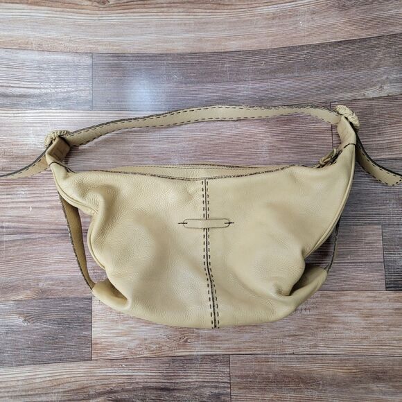 Cole Haan Beige Yellow Leather Handbag Small Purse Hobo Pebbled Bag Vintage - Picture 1 of 16